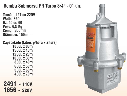 Bomba Submersa PR Turbo 3/4