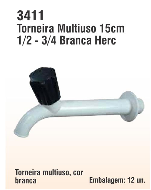 Torneira Multiuso 15cm 1/2 - 3/4 Branca Herc